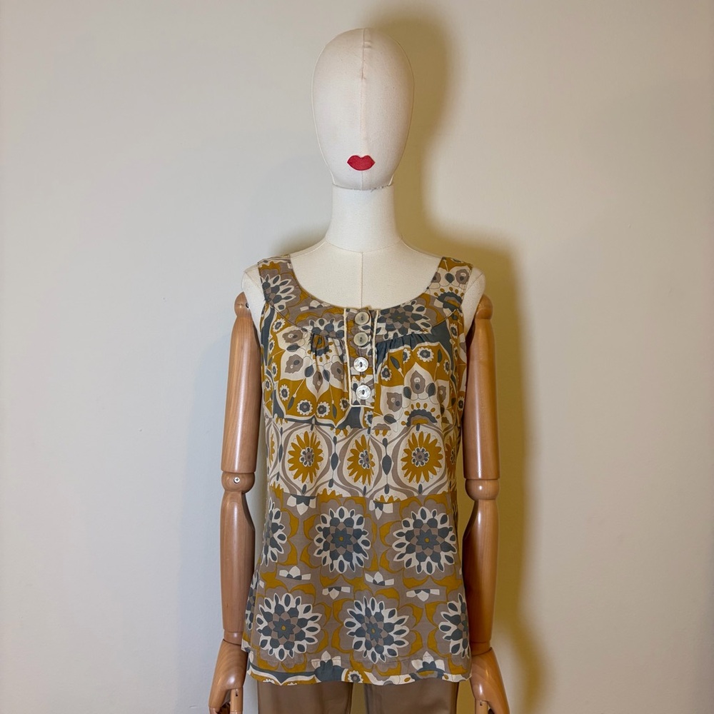 Luxury Apparel Silk & Cotton Floral Tank Top Size M Made in USA